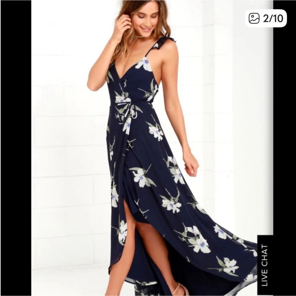 Lulus Navy Floral Backless Dress